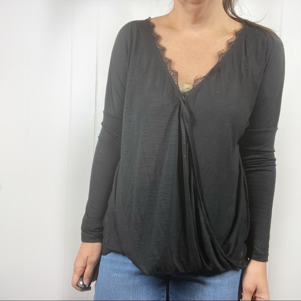 COPY - Silence & Noise Black faux Wrap Sheer Back Top